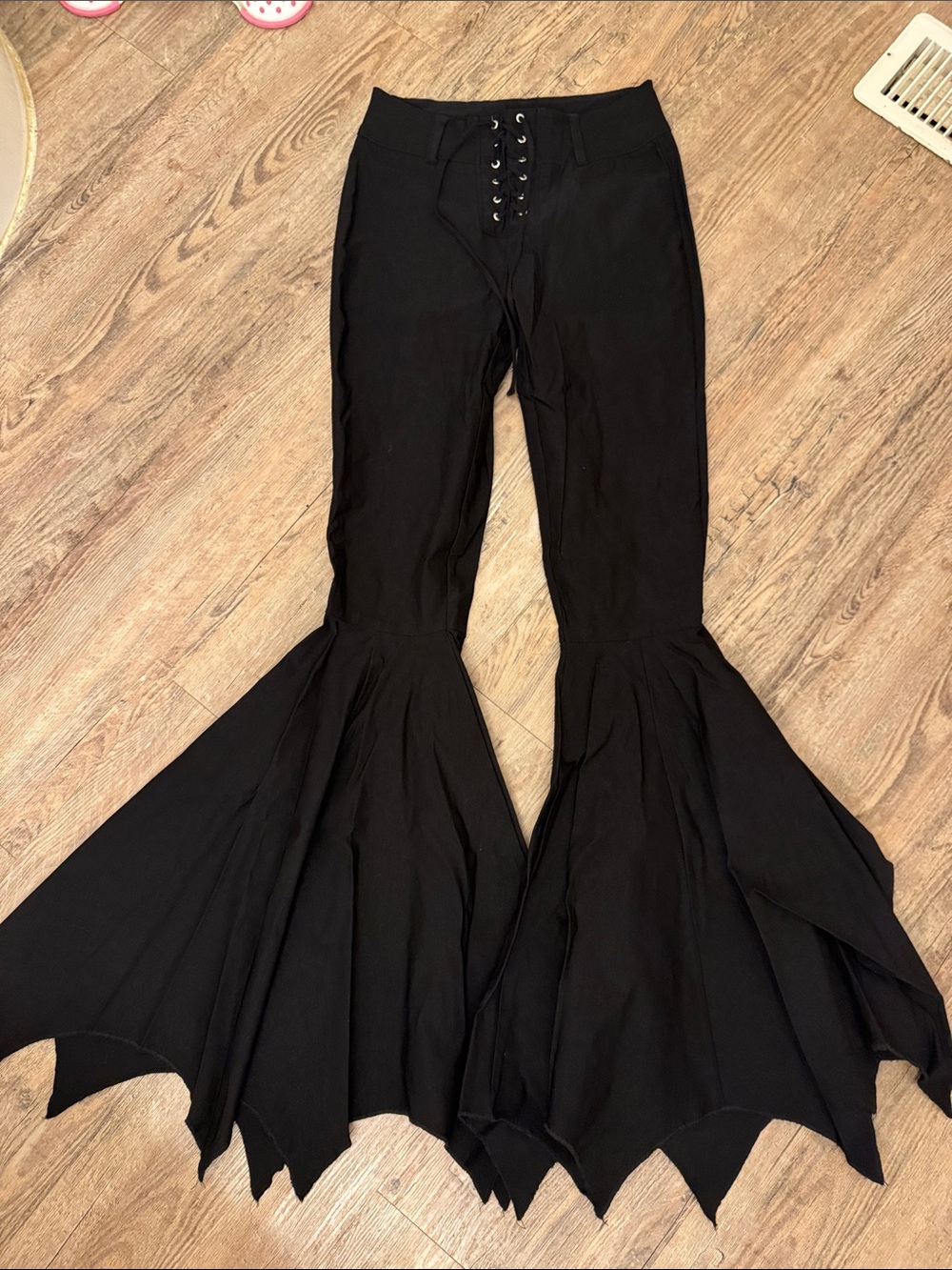 Killstar Black Gothic Jagged Flare Lace-Up Pants